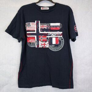 Geographical Norway Expedition T-Shirt Men's XL Joflag Navy Embroidery Patch NEW